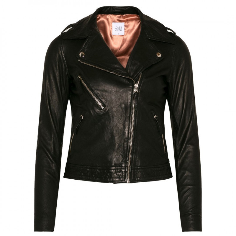 Image of FORUDBESTIL - Black leather Jacket 11023 fra Love & Divine, Str. S (24841-87670)