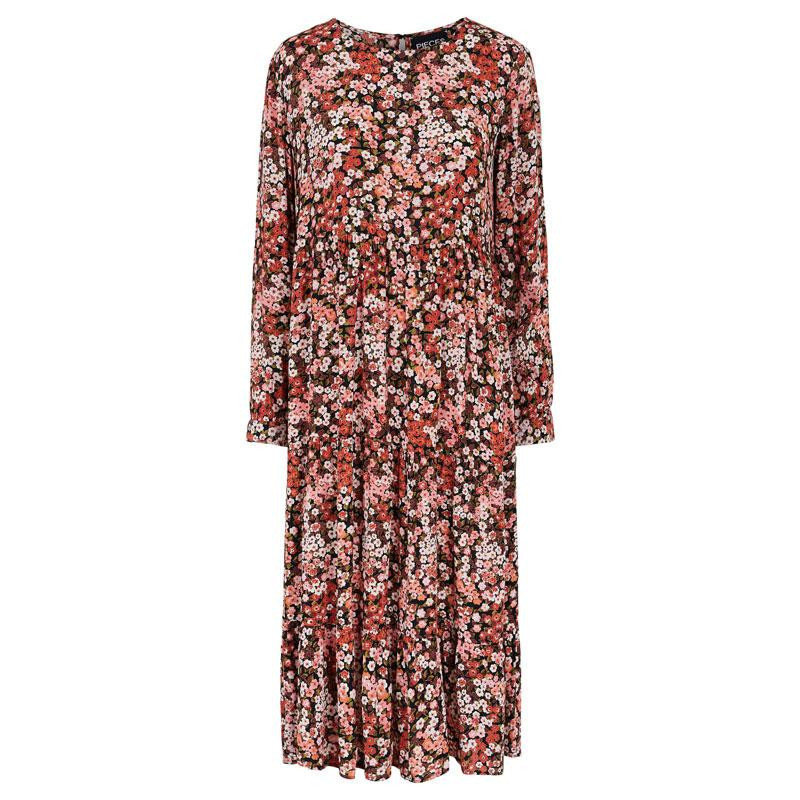 Image of Black PINK/RED FLOWERS PCMACY MIDI DRESS 17117392 fra Pieces, Str. XS (28499-102935)