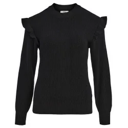 Black OBJMALENA L/S RUFFLE PULLOVER NOOS 23039233 fra Object