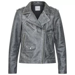Black washed Biker Leather Jacket 17064-003 fra Love & Divine