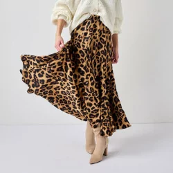 Animal camel Leopard print satin skirt Grace 391433